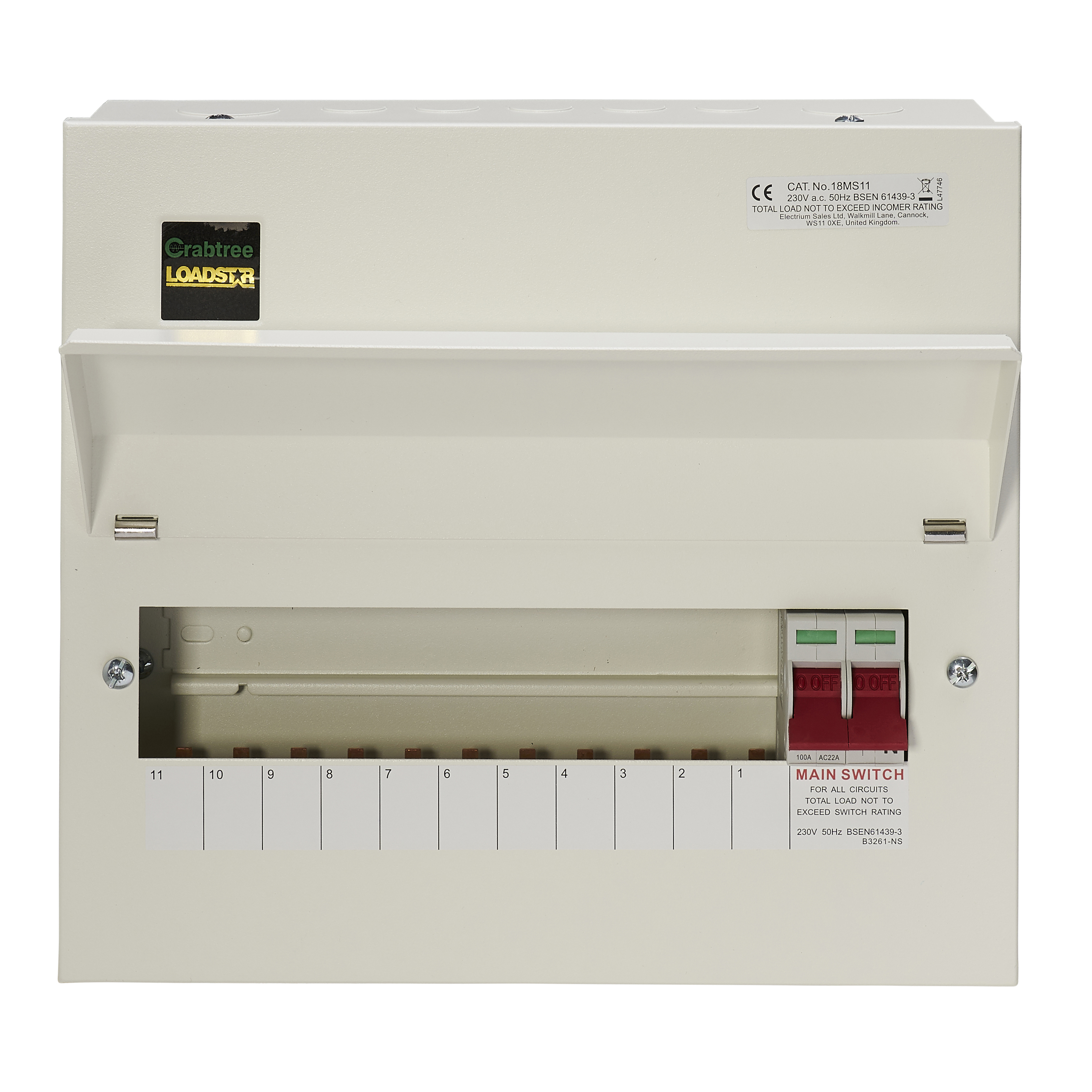 11 Way Consumer Unit Main Switch 100A, Flexible Configuration