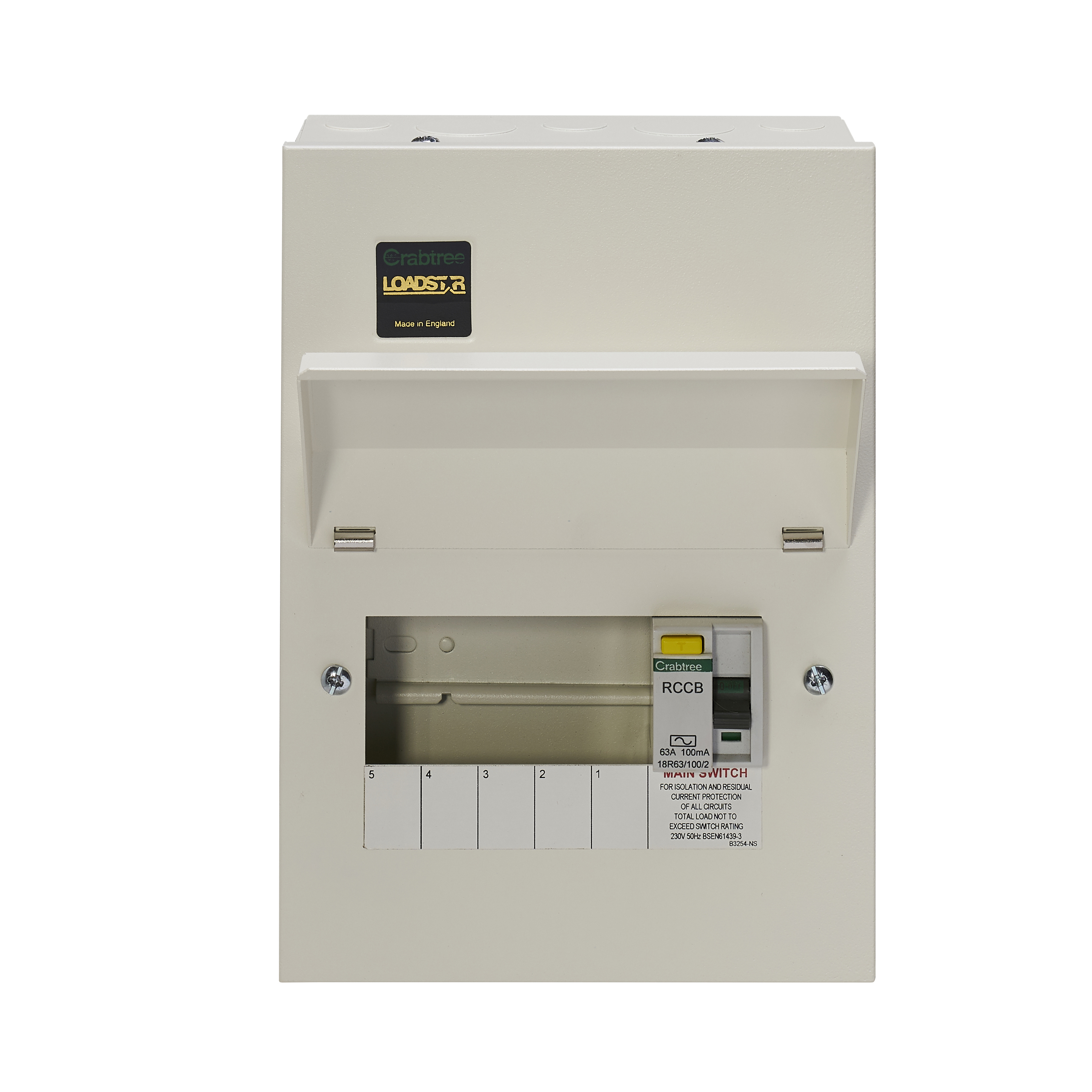 5 Way Consumer Unit RCD Incomer 63A 100mA, Flexible Configuration